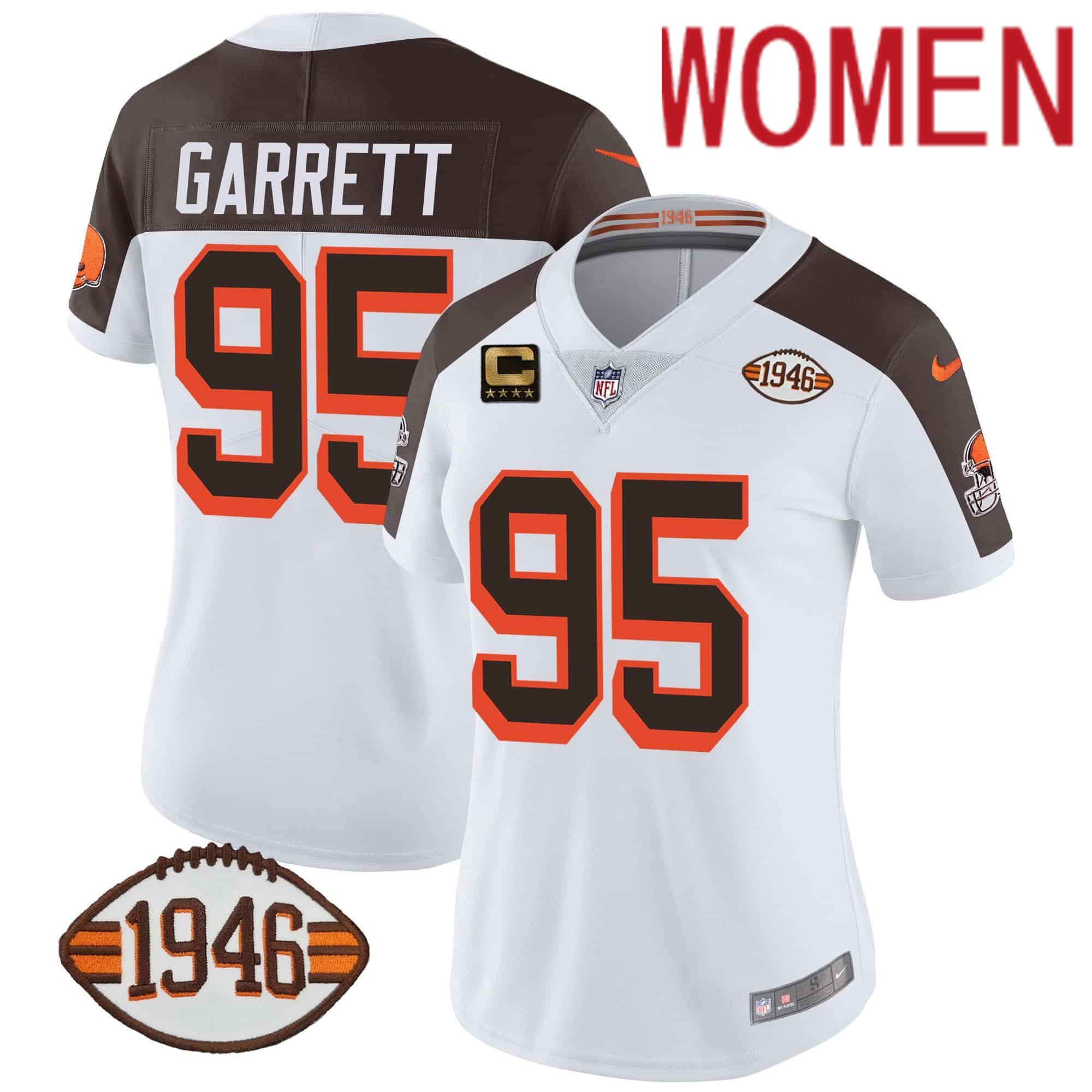 Women Cleveland Browns #95 Garrett White 1946 75th Anniversary Patch 2024 Nike NFL Jersey style 1
